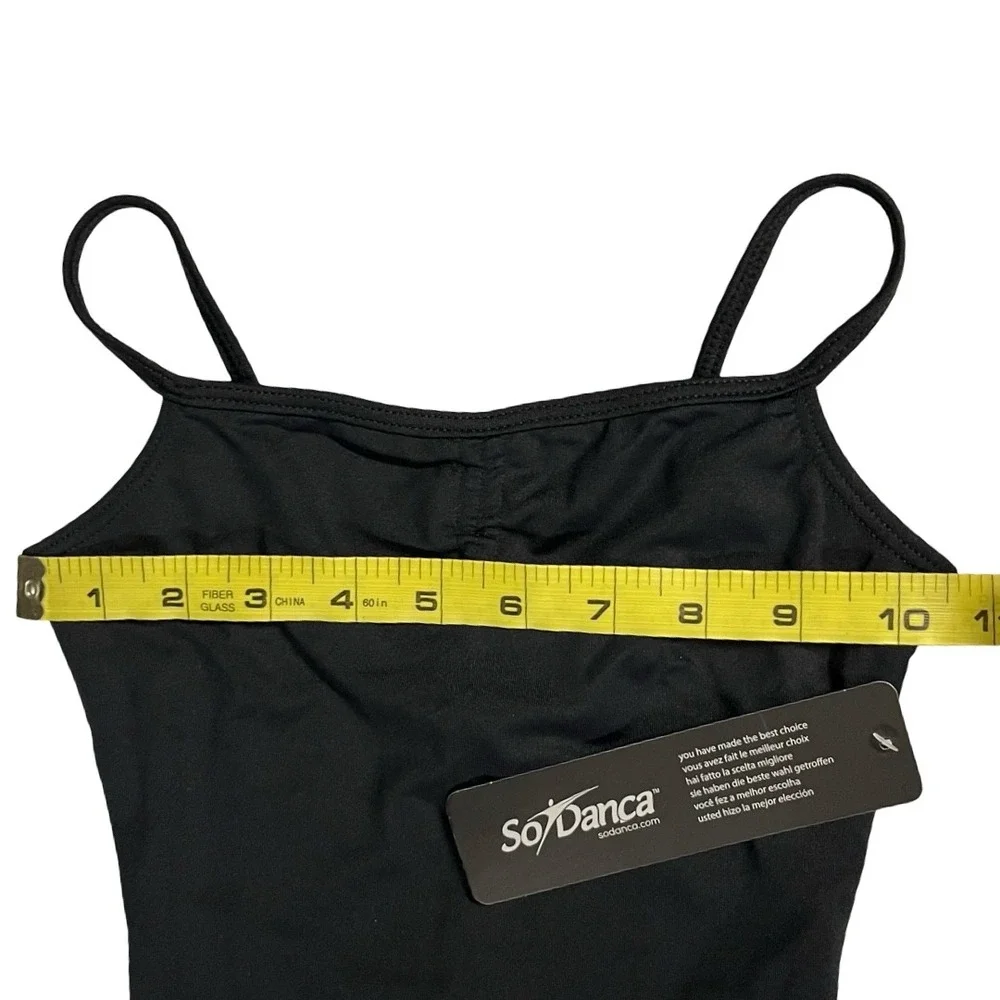 NWT So Danca SL05‎ Kids Camisole Leotard Black Pinch Front Low Back Size YJR/2B